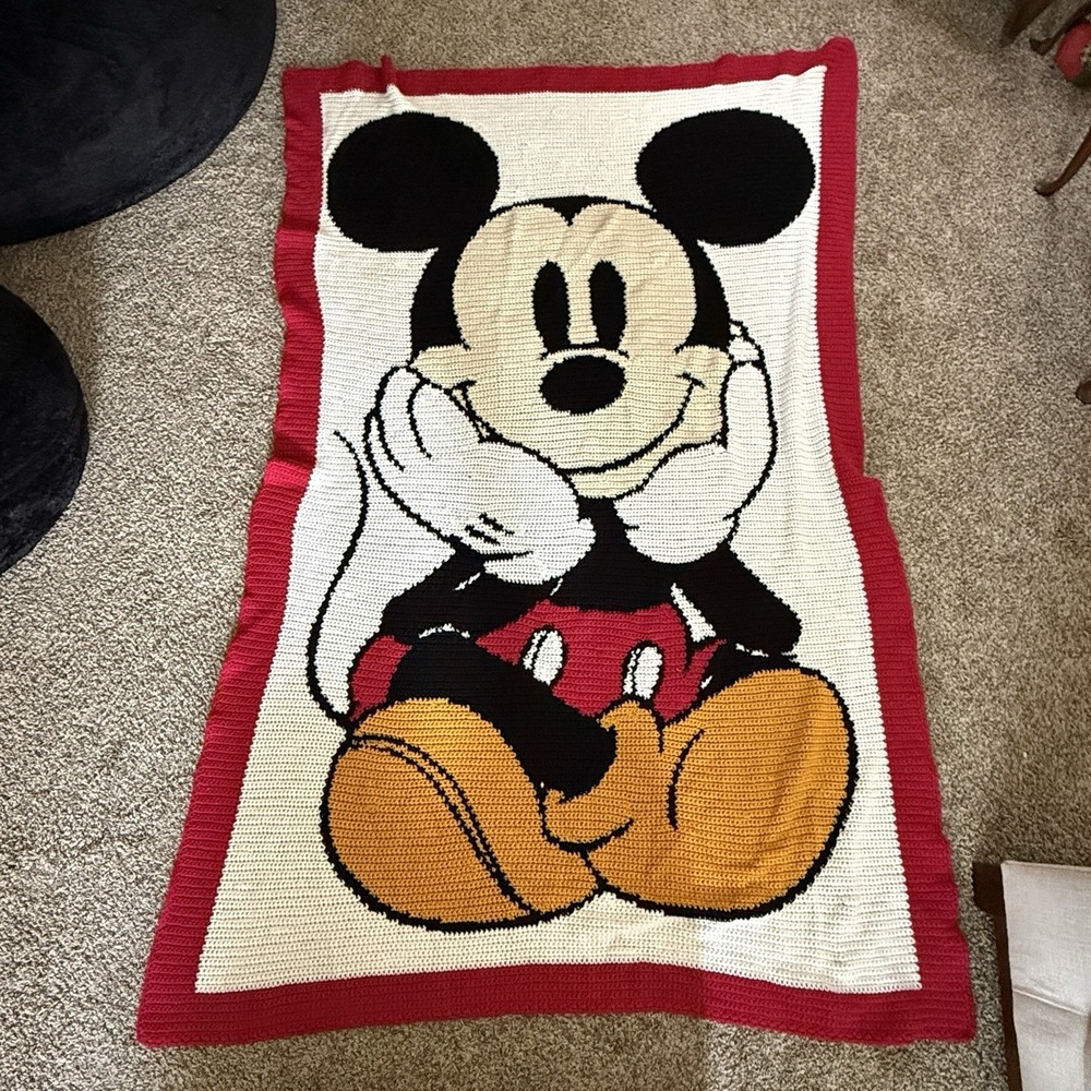 Handmade Crochet Mickey Mouse Disney Blanket Twin 67"X 90"